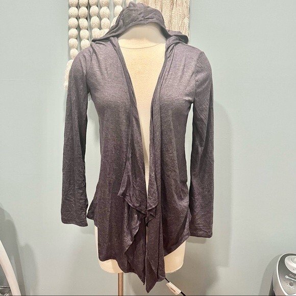 Gap Heathered Purple Hooded Draped Open Front Jersey Cardigan Small - Picture 2 of 6